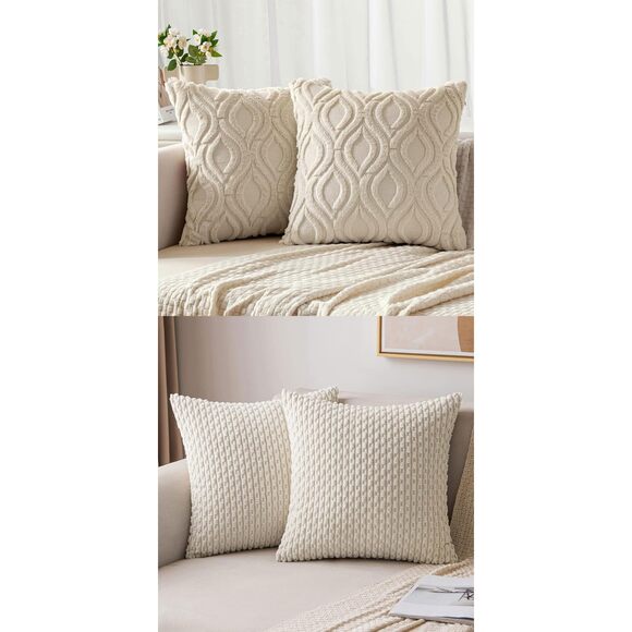 Other - 4932 Beige Throw Pillow Covers 18x18 Inch, Soft Plush Faux Wool Couch